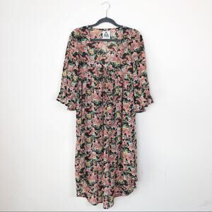 UNIF Floral High Low Ruffle Sleeve Feminine Duster